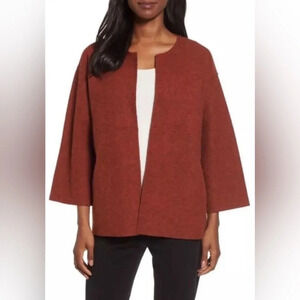 Eileen Fisher Felted Alpaca Wool Mélange Jacket 3/4 Sleeve Cayenne Orange